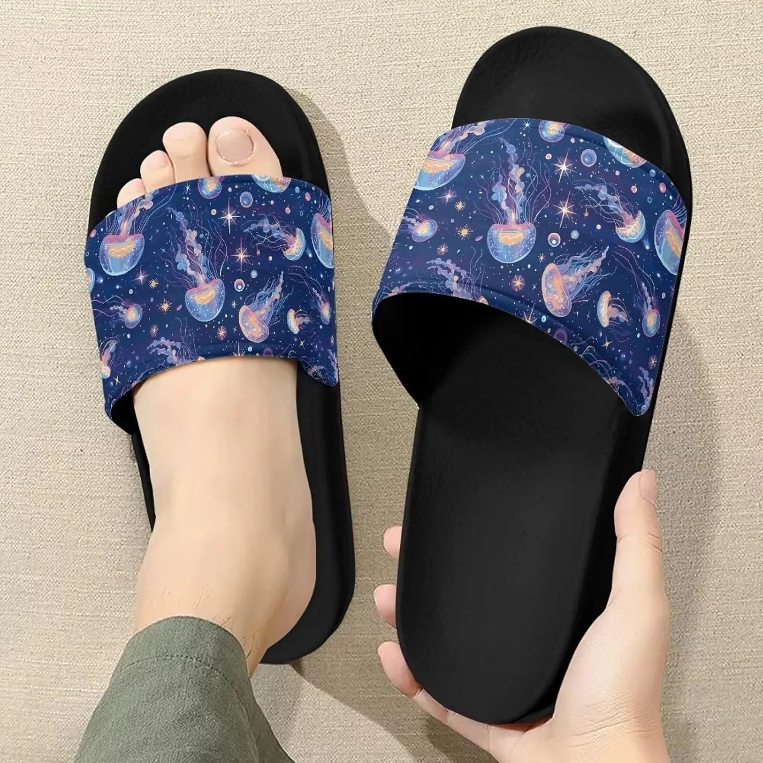 Unisex Slide Sandals with Soft Footbed Comfort Slides for Women and Men, Slide Sandals Leather Size 6-13.5