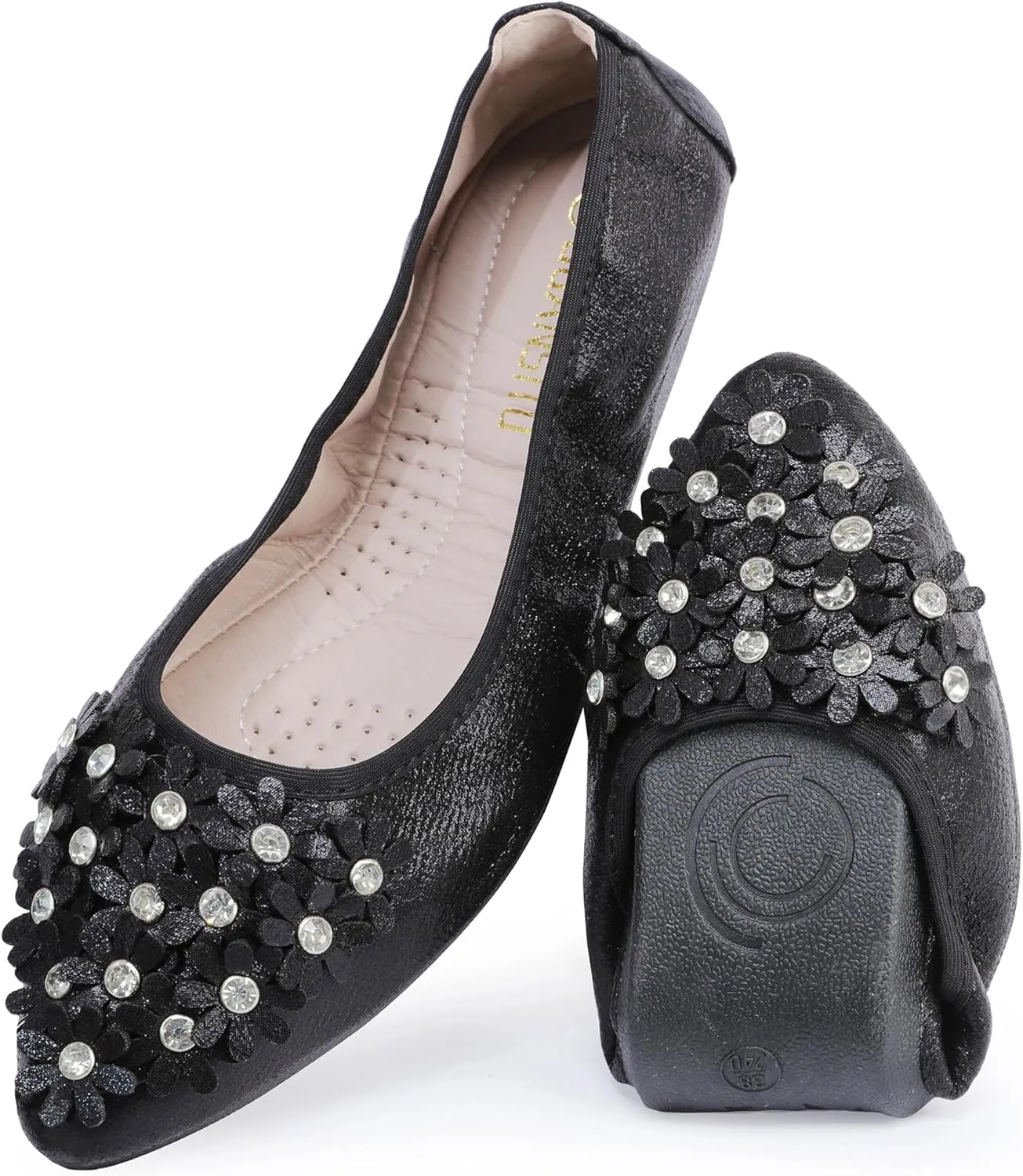 USANDY Women Ballet Flats Rhinestone Wedding Ballerina Shoes Foldable Sparkly Comfort Slip on Flat Shoes