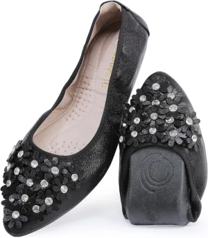 USANDY Women Ballet Flats Rhinestone Wedding Ballerina Shoes Foldable Sparkly Comfort Slip on Flat Shoes