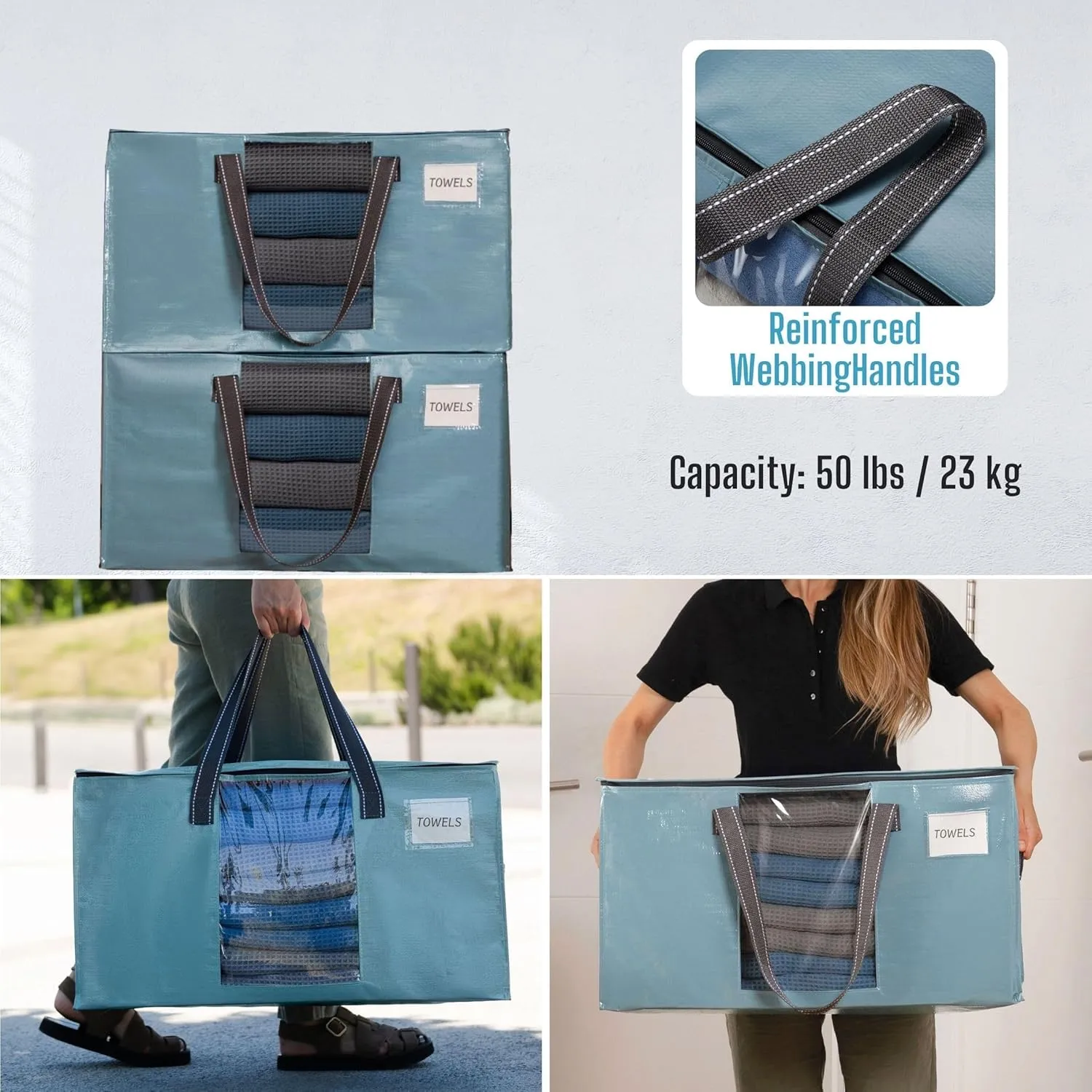 VENO 6 Pack Moving Bags, Comforter and Blanket Storage Bags for Closet, Moving Boxes, Boxes with Lids Alternative, College Dorm Packing Supplies, Foldable Heavy-Duty Tote (Shiny Light Blue, 6 Pack)