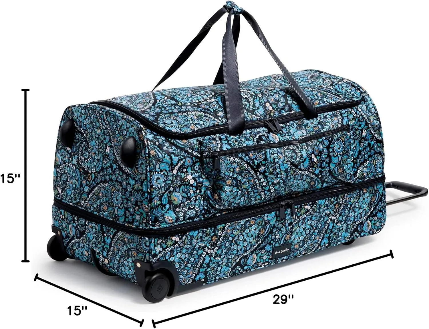 Vera Bradley Women's Recycled Ripstop XL Foldable Rolling Duffel Travel Bag, Dreamer Paisley, One Size