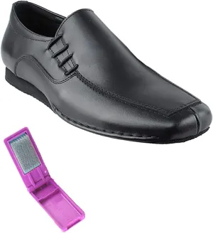 Very Fine Dance Shoes - Mens Latin, Rhythm, Waltz Ballroom Dance Shoes - SERO102BBX - Flat Heel and Foldable Brush Bundle - Black Leather - 9.5