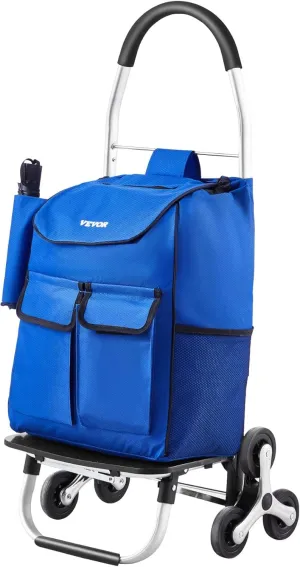 VEVOR Stair Climber Trolley Dolly, 36L Folding Shopping Grocery Cart Trolley Laundry Stair Climbing Handcart with 6 Wheels & Oxford Cloth Bag, Foldable Cart for Shopping Grocery Laundry Climbing