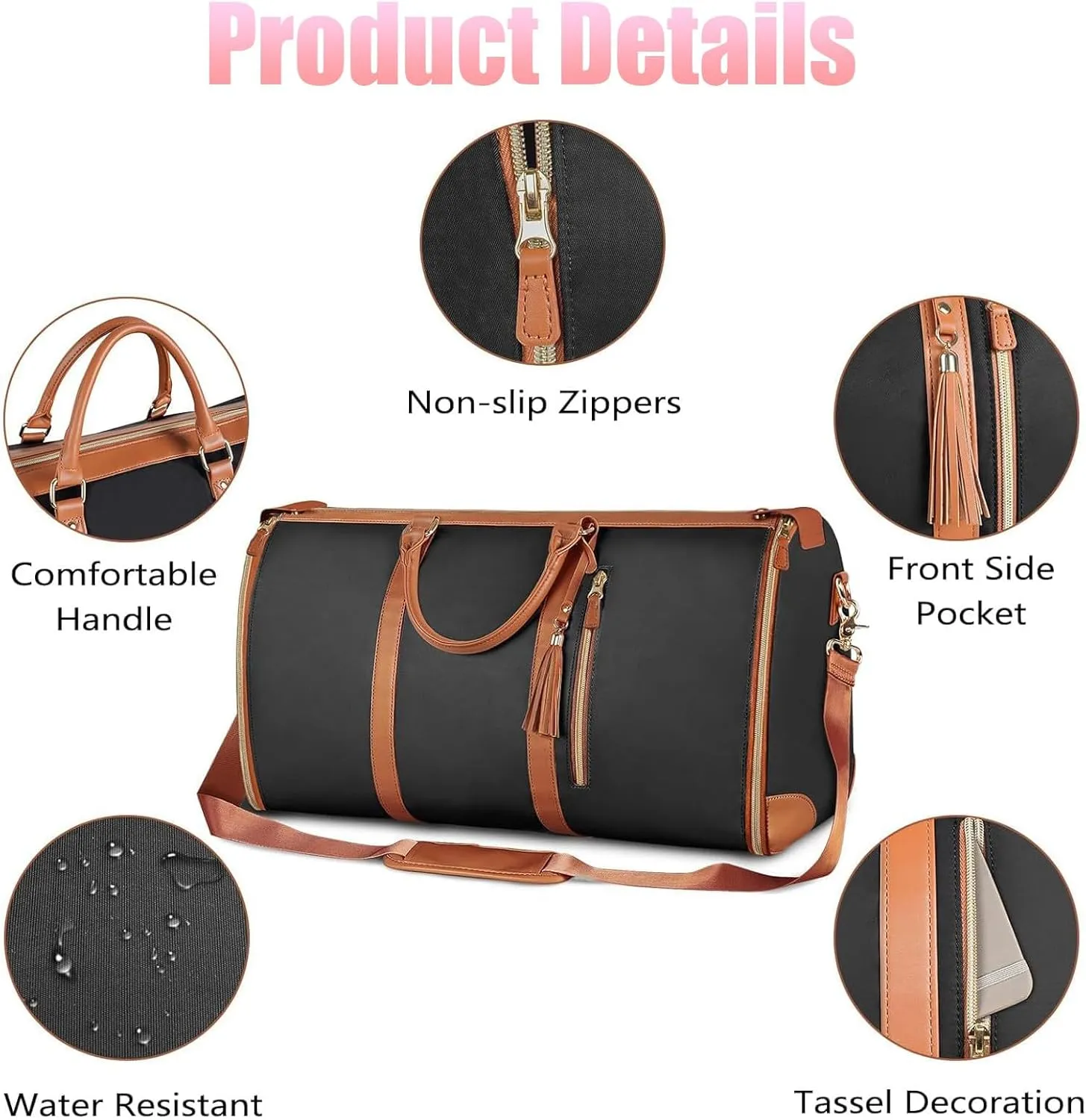 Viralhuntz Foldable Travel Bag, 2-in-1 Garment and Duffle Bag, Water-Resistant, Carry-On Approved,Large Capacity Leather Waterproof Duffel Bag (Light pink)