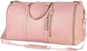 Viralhuntz Foldable Travel Bag, 2-in-1 Garment and Duffle Bag, Water-Resistant, Carry-On Approved,Large Capacity Leather Waterproof Duffel Bag (Light pink)