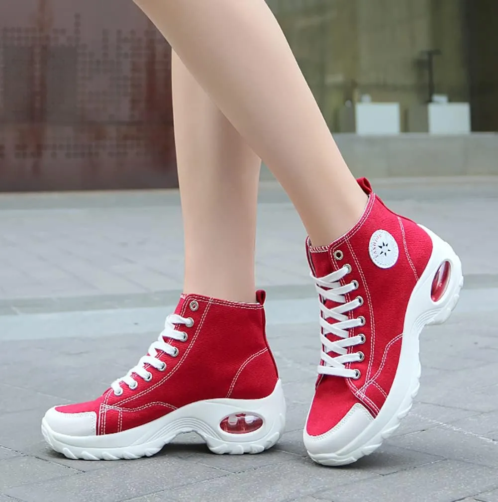 VV87 Women's Casual Canvas Air Cushion Sneakers High top Thick Sole Jogging Walking Shoes