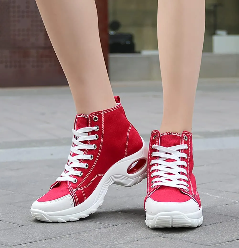 VV87 Women's Casual Canvas Air Cushion Sneakers High top Thick Sole Jogging Walking Shoes