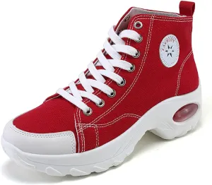 VV87 Women's Casual Canvas Air Cushion Sneakers High top Thick Sole Jogging Walking Shoes