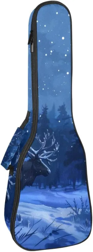 Waterproof Ukulele Case Bag, Durable 23" Ukulele Gig Bag with Storage and Handle - Caribou Tree Forest Night