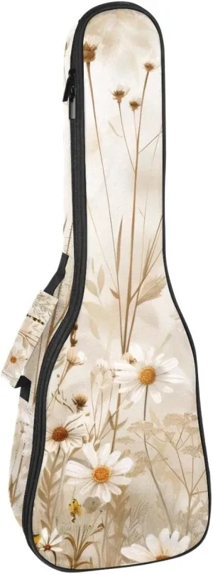 Waterproof Ukulele Case Bag, Durable 23" Ukulele Gig Bag with Storage and Handle - Wildflowers Beige White Vintage Pattern