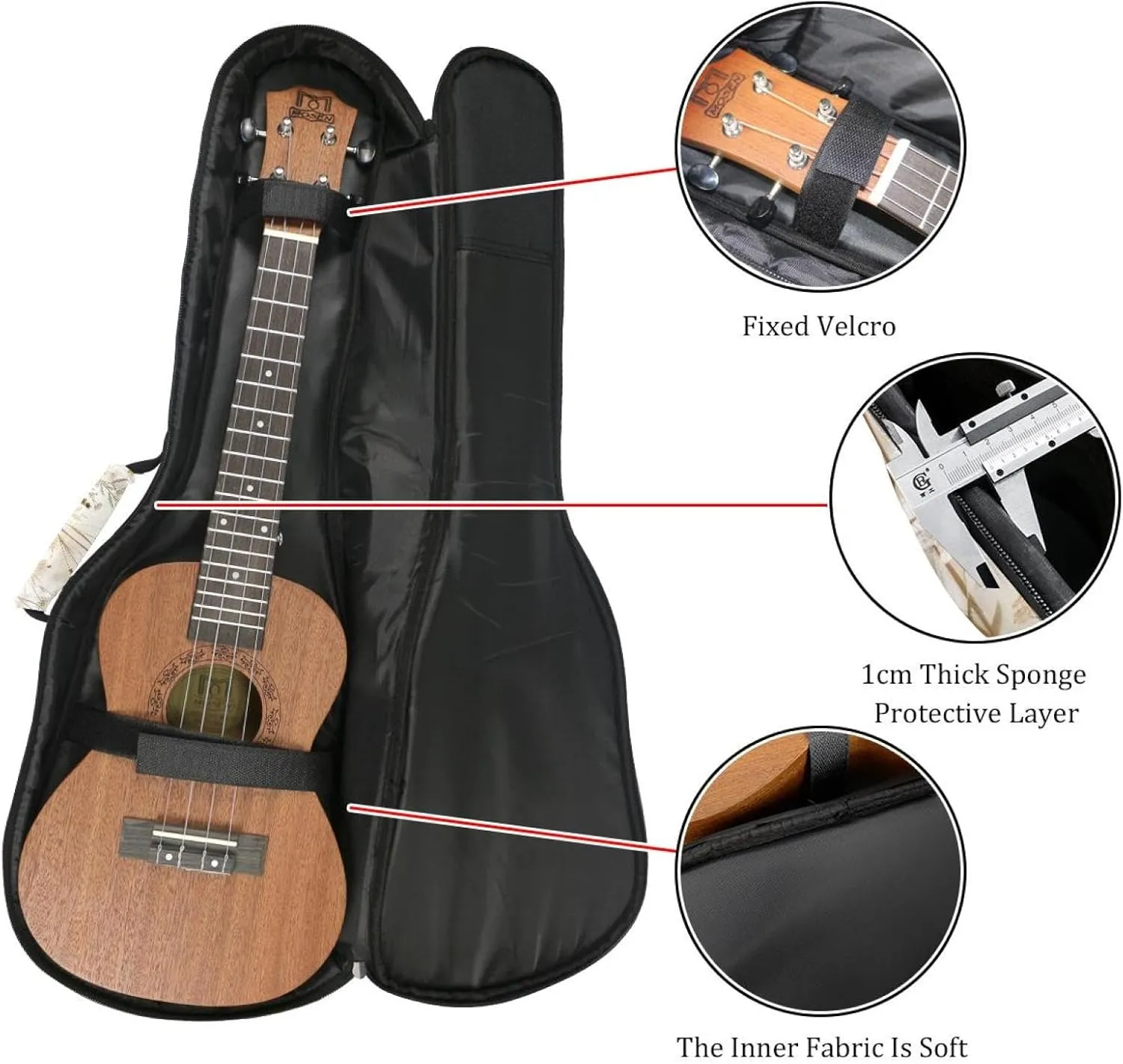 Waterproof Ukulele Case Bag, Durable 23" Ukulele Gig Bag with Storage and Handle - Wildflowers Beige White Vintage Pattern