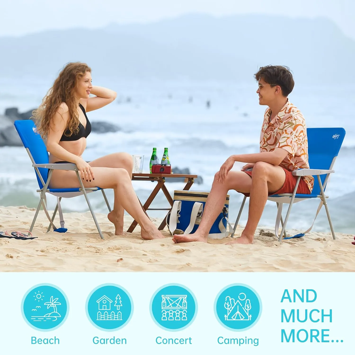 #WEJOY Folding Beach Chair for Adults, Lightweight Beach Chair with Shoulder Straps, High Back Beach Chairs with Hard Armrest, Supports 300lbs for Beach Lawn Concert