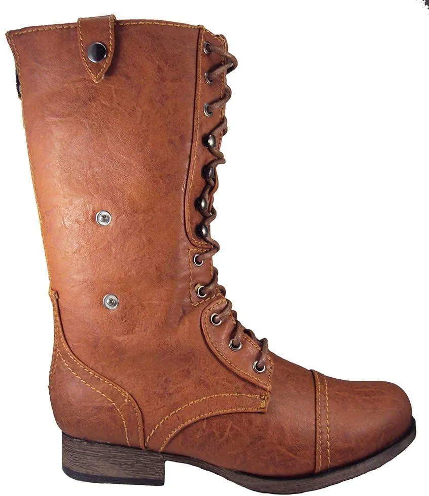 Wild Diva Women Jetta-25F Lace Up Combat Military Boots with Foldable Cuff