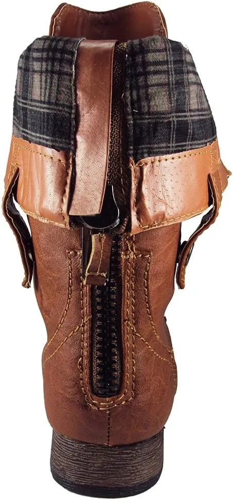 Wild Diva Women Jetta-25F Lace Up Combat Military Boots with Foldable Cuff