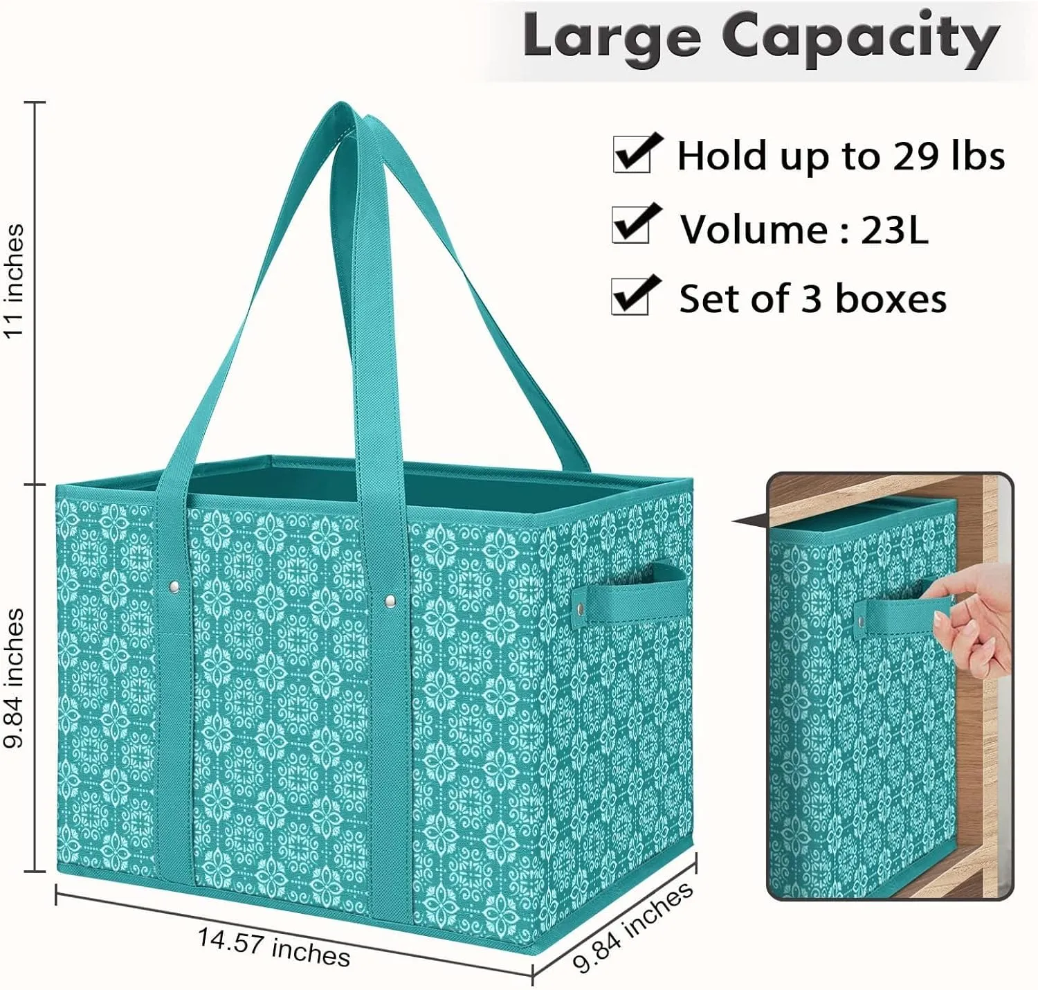 WISELIFE Reusable Grocery Bags [3 Pack],Large Grocery Tote Bag Water Resistant Shopping Bags Foldable Grocery Bag for Clothes,Shoes and Picnic,Green