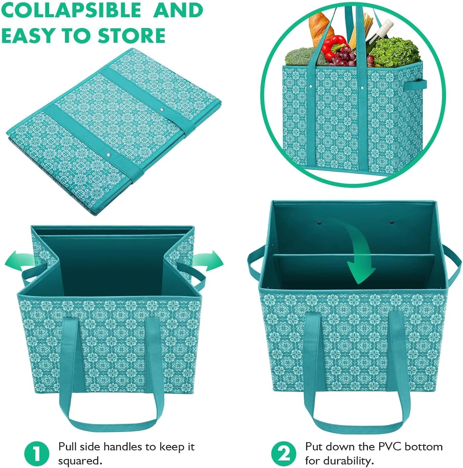 WISELIFE Reusable Grocery Bags [3 Pack],Large Grocery Tote Bag Water Resistant Shopping Bags Foldable Grocery Bag for Clothes,Shoes and Picnic,Green