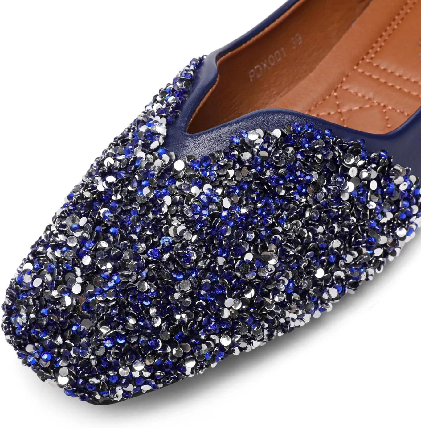 Women Rhinestone Flats Silver,Square Toe Bling Glitter Dressy Casual Bridal Wedding Sparkly Comfortable Shoe
