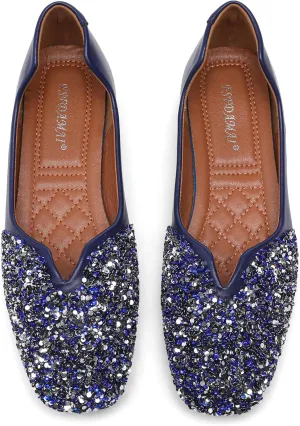 Women Rhinestone Flats Silver,Square Toe Bling Glitter Dressy Casual Bridal Wedding Sparkly Comfortable Shoe