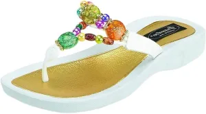 Women's 24768G Marble Deluxe Beaded Waterproof Sole Beach Thong Sandals