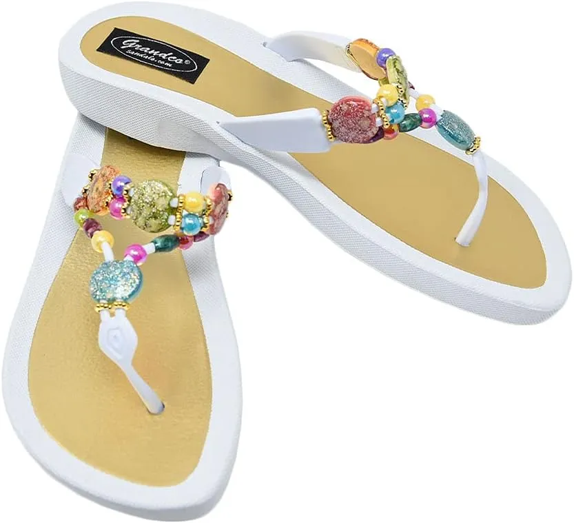 Women's 24768G Marble Deluxe Beaded Waterproof Sole Beach Thong Sandals