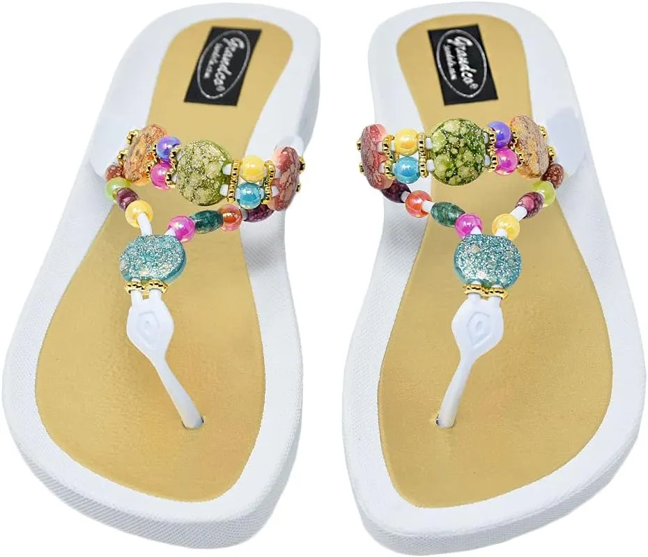 Women's 24768G Marble Deluxe Beaded Waterproof Sole Beach Thong Sandals
