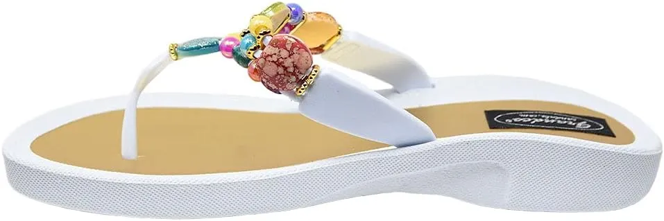 Women's 24768G Marble Deluxe Beaded Waterproof Sole Beach Thong Sandals
