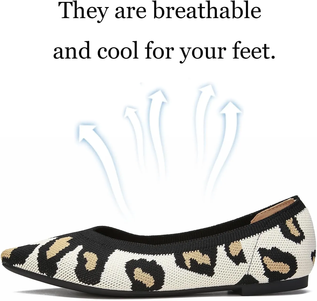 Women's Ballet Flats Comfort Breathable Mesh Knit Leopard Black Pointed Toe Slip On Shoes