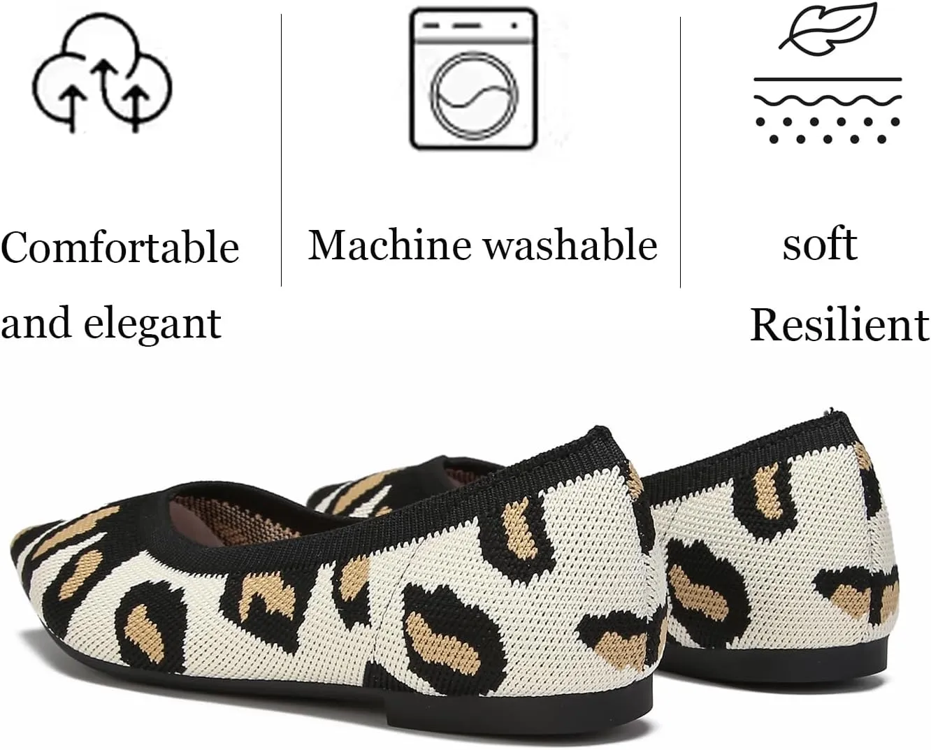 Women's Ballet Flats Comfort Breathable Mesh Knit Leopard Black Pointed Toe Slip On Shoes