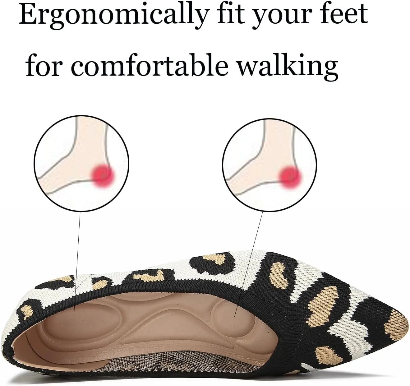 Women's Ballet Flats Comfort Breathable Mesh Knit Leopard Black Pointed Toe Slip On Shoes