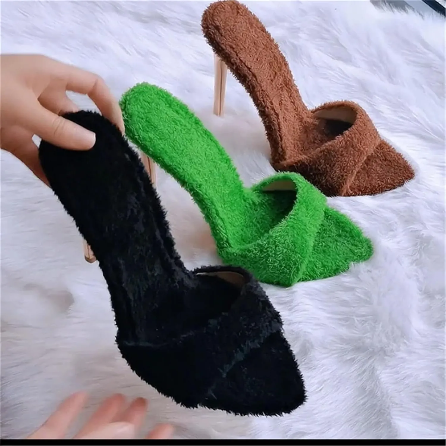 Women's Black Slip-On Mules - Matte Thin Heel Classic Sandals