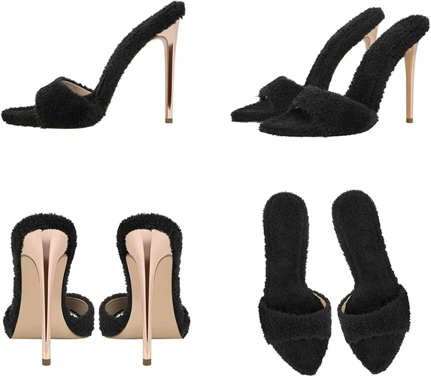 Women's Black Slip-On Mules - Matte Thin Heel Classic Sandals