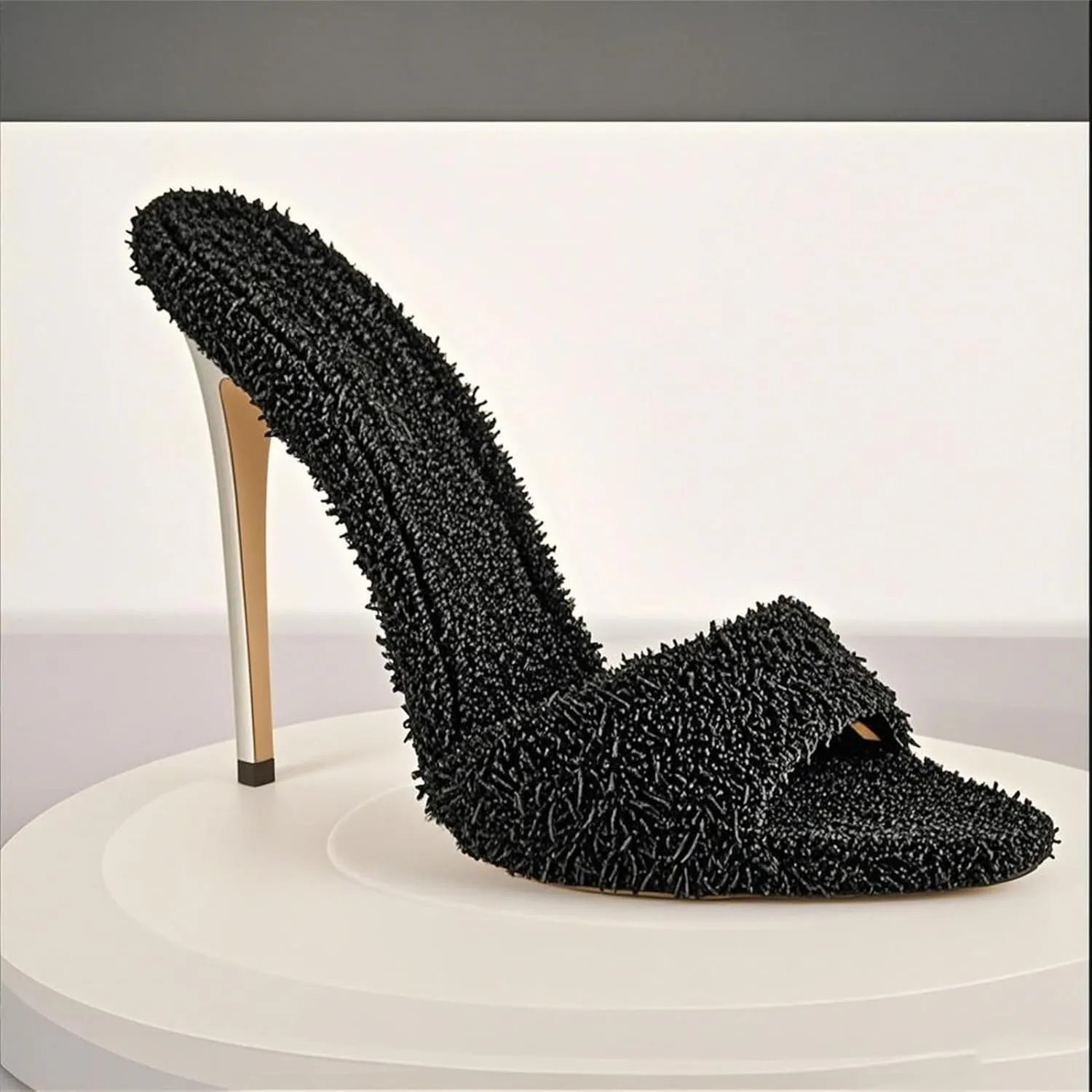 Women's Black Slip-On Mules - Matte Thin Heel Classic Sandals