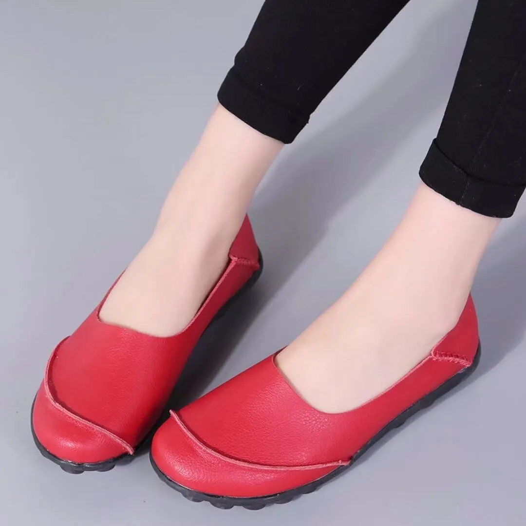 Women's Cowhide Leather Loafers Flats Moccasins Slip-On