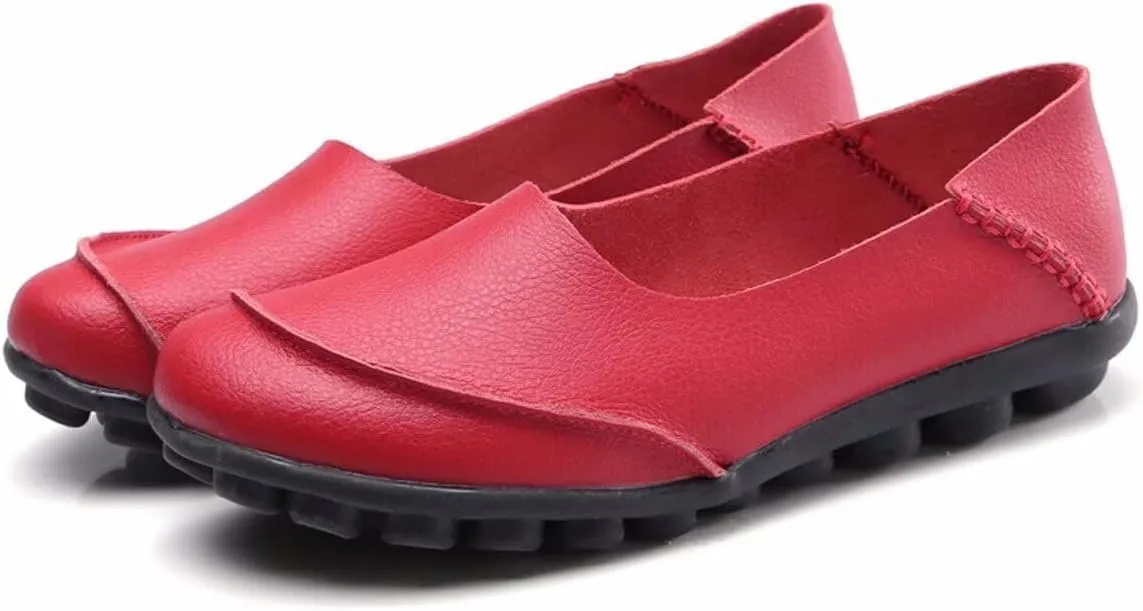 Women's Cowhide Leather Loafers Flats Moccasins Slip-On