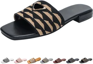 Womens Luxury Embroidered Slides Fashion Flat Summer Sandals