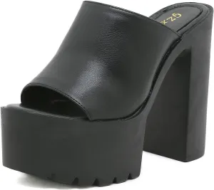 Women's Open Toe High Heel Platform Mules, Block Chunky Heel Slide, Slip on Summer Sandal Slipper