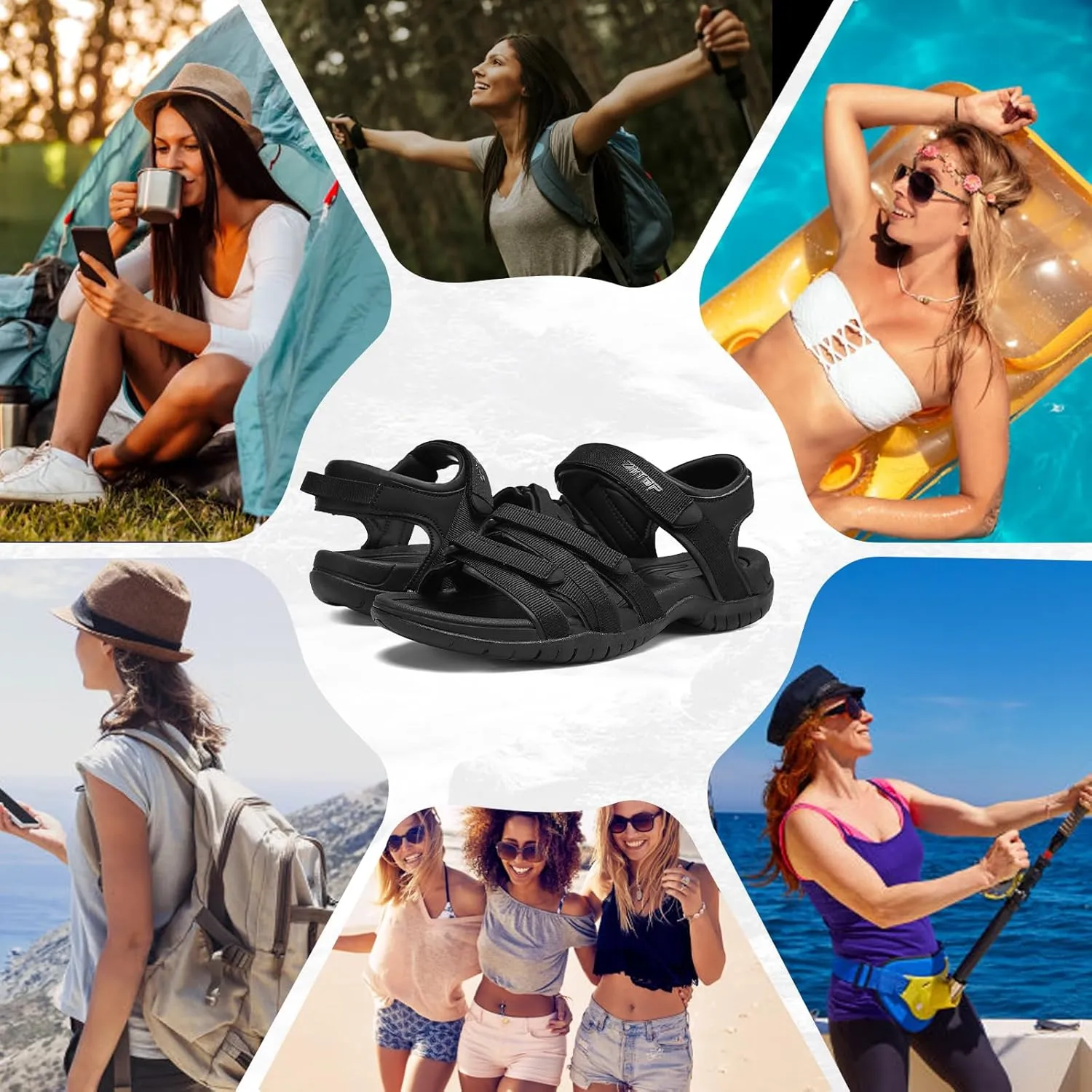 Womens Open Toe Hiking Sandal Women Slip On Sport Walking Sandal Straps with Arch Support Beach Vacation Casual Camping