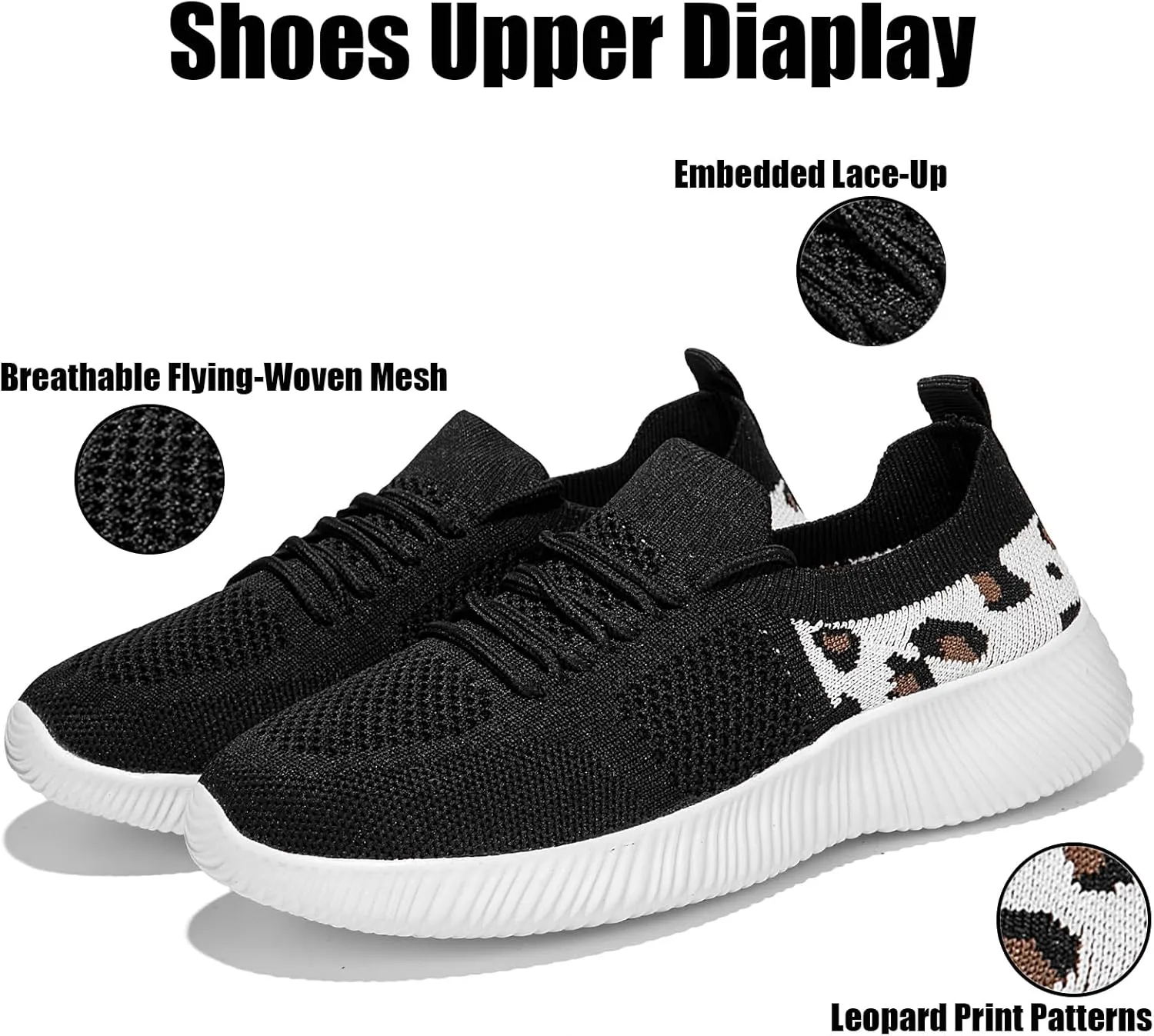 Women's Slip-On Shoes with Leopard Cheetah Print Casual Sneakers Crafted by Flying-Woven Tatting Breathable Mesh Fashionable Shoes for Ladies with Anti-Slip and Wear-Resistant Soft Outsole