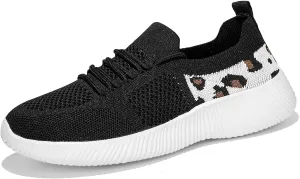 Women's Slip-On Shoes with Leopard Cheetah Print Casual Sneakers Crafted by Flying-Woven Tatting Breathable Mesh Fashionable Shoes for Ladies with Anti-Slip and Wear-Resistant Soft Outsole