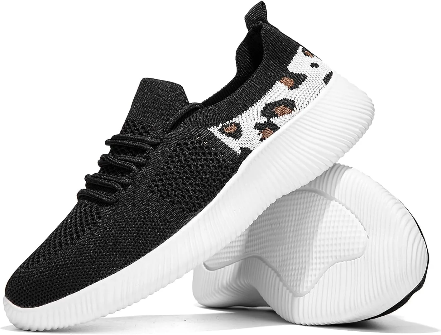 Women's Slip-On Shoes with Leopard Cheetah Print Casual Sneakers Crafted by Flying-Woven Tatting Breathable Mesh Fashionable Shoes for Ladies with Anti-Slip and Wear-Resistant Soft Outsole