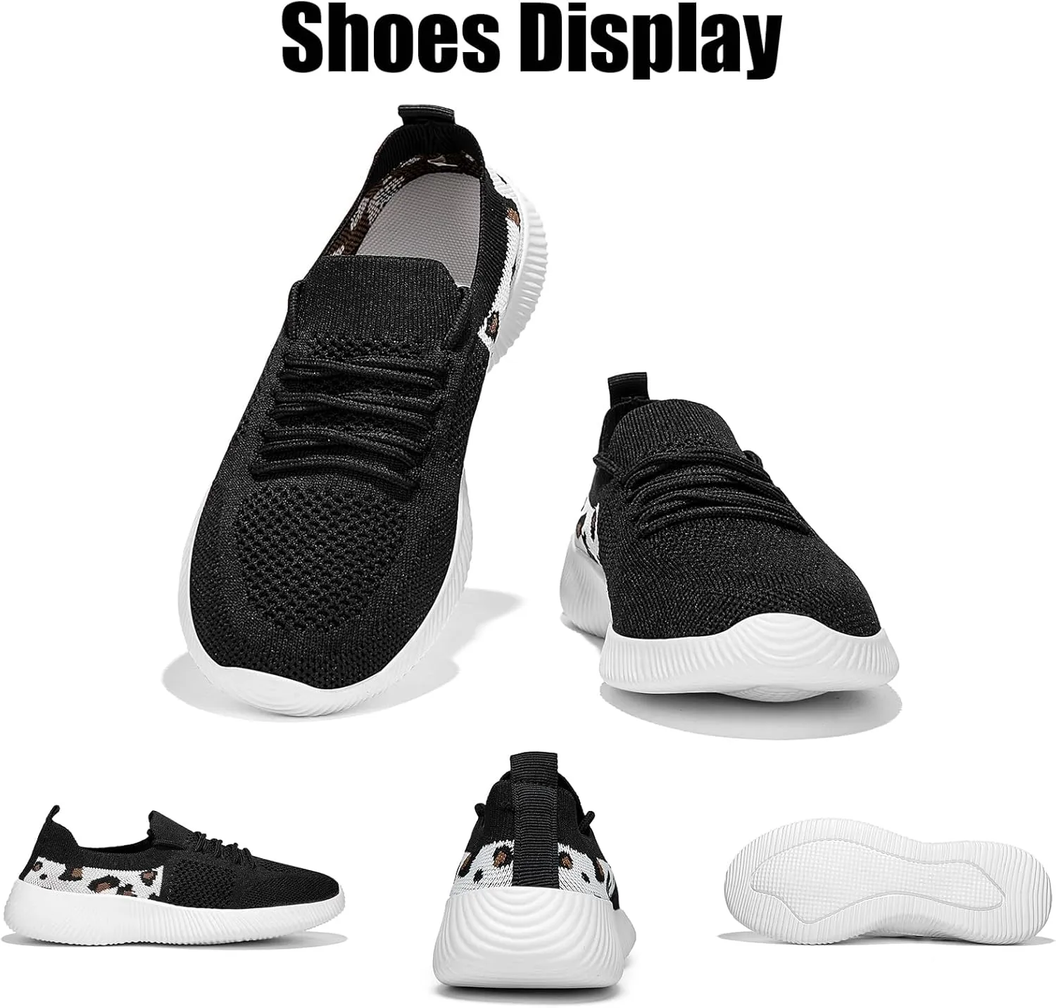 Women's Slip-On Shoes with Leopard Cheetah Print Casual Sneakers Crafted by Flying-Woven Tatting Breathable Mesh Fashionable Shoes for Ladies with Anti-Slip and Wear-Resistant Soft Outsole