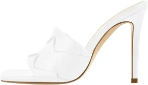 Women's Square Toe Black Mules - Thin High Heel Slip On Summer Sandals