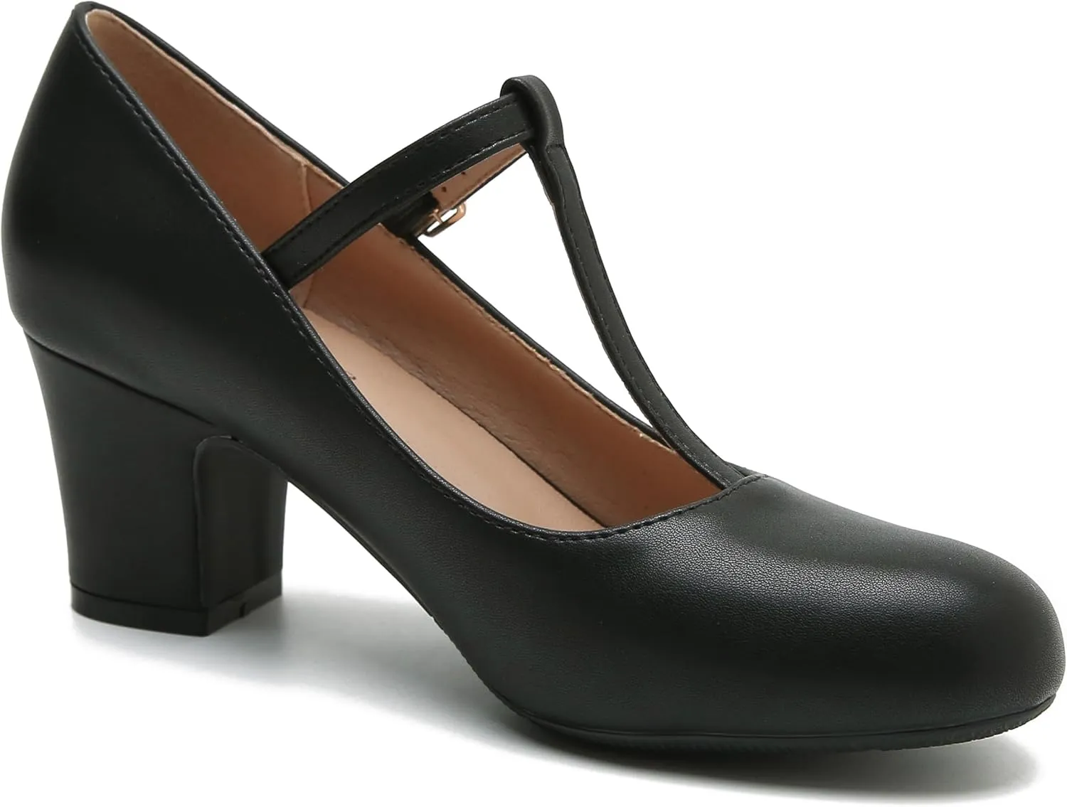 Women's T-Strap Mary Jane Pumps Closed Toe Low Block Chunky Heels Ankle Strap Wedding Business Dressy Evening Party Shoes