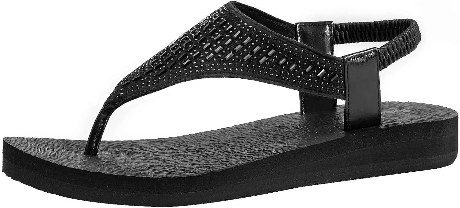Women's Yoga Mat Flat Sling Sandals Slingback Rhinestone Flip Flops Sandal