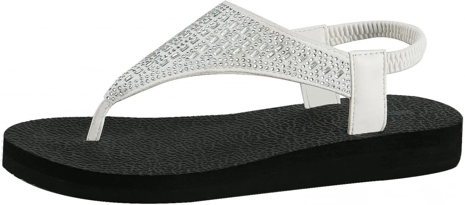 Women's Yoga Mat Flat Sling Sandals Slingback Rhinestone Flip Flops Sandal