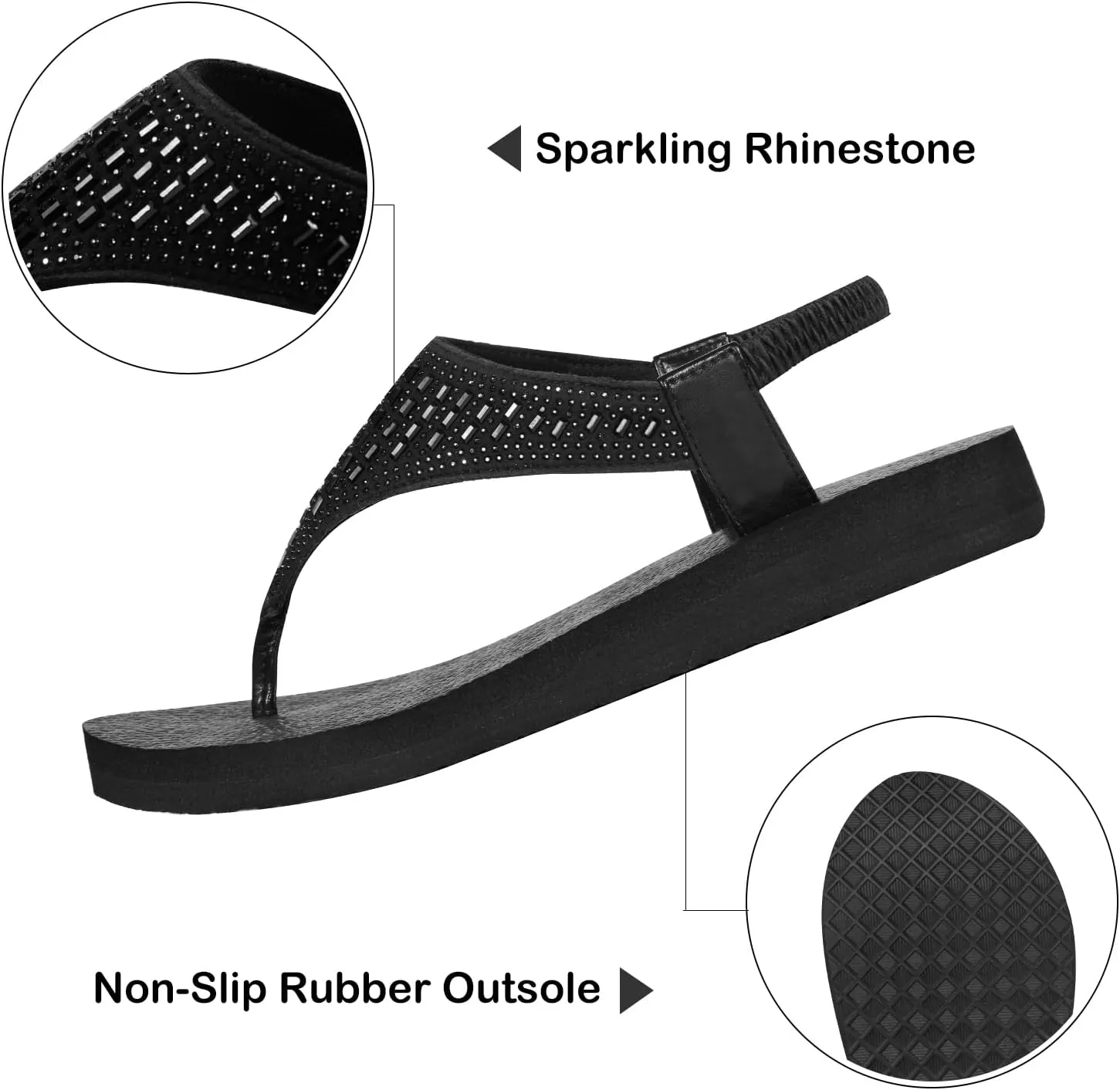 Women's Yoga Mat Flat Sling Sandals Slingback Rhinestone Flip Flops Sandal