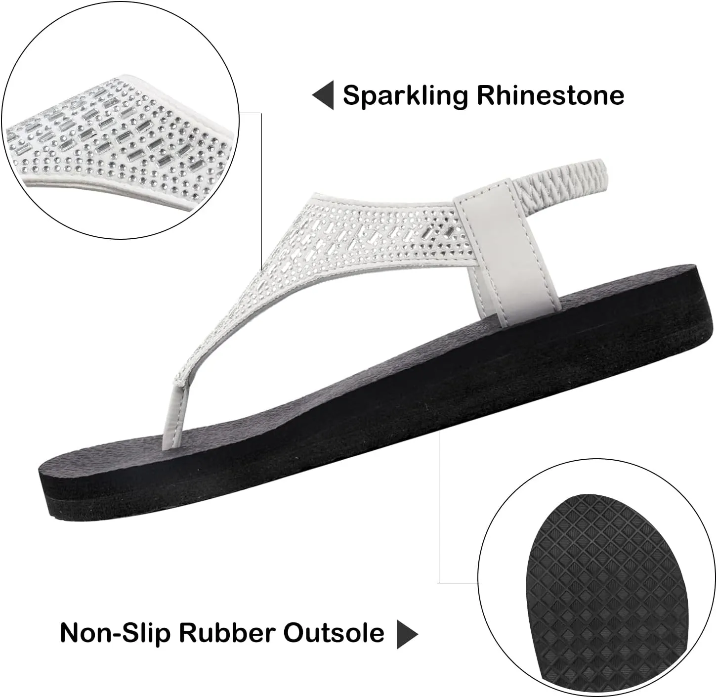 Women's Yoga Mat Flat Sling Sandals Slingback Rhinestone Flip Flops Sandal