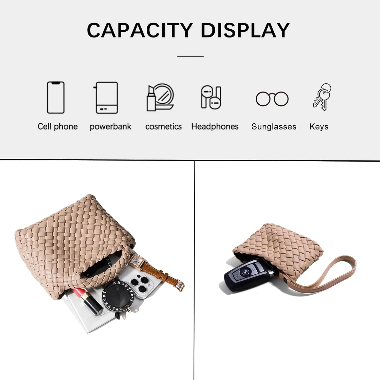 Woven Tote Bag for Women with Coin Purse, Foldable Chain Small Crossbody Handbags, Fashion Shoulder Bag, Hobo Satchel