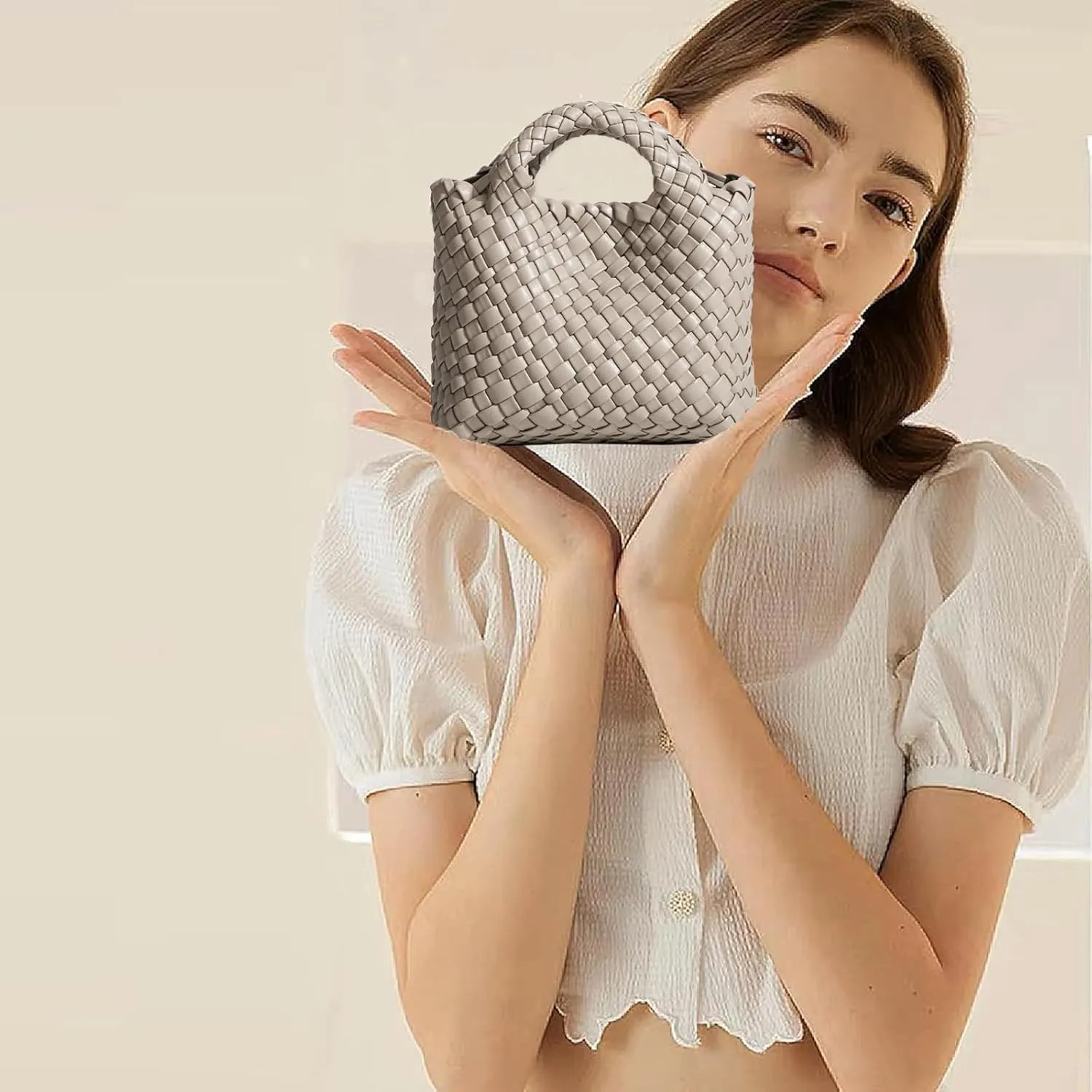 Woven Tote Bag for Women with Coin Purse, Foldable Chain Small Crossbody Handbags, Fashion Shoulder Bag, Hobo Satchel
