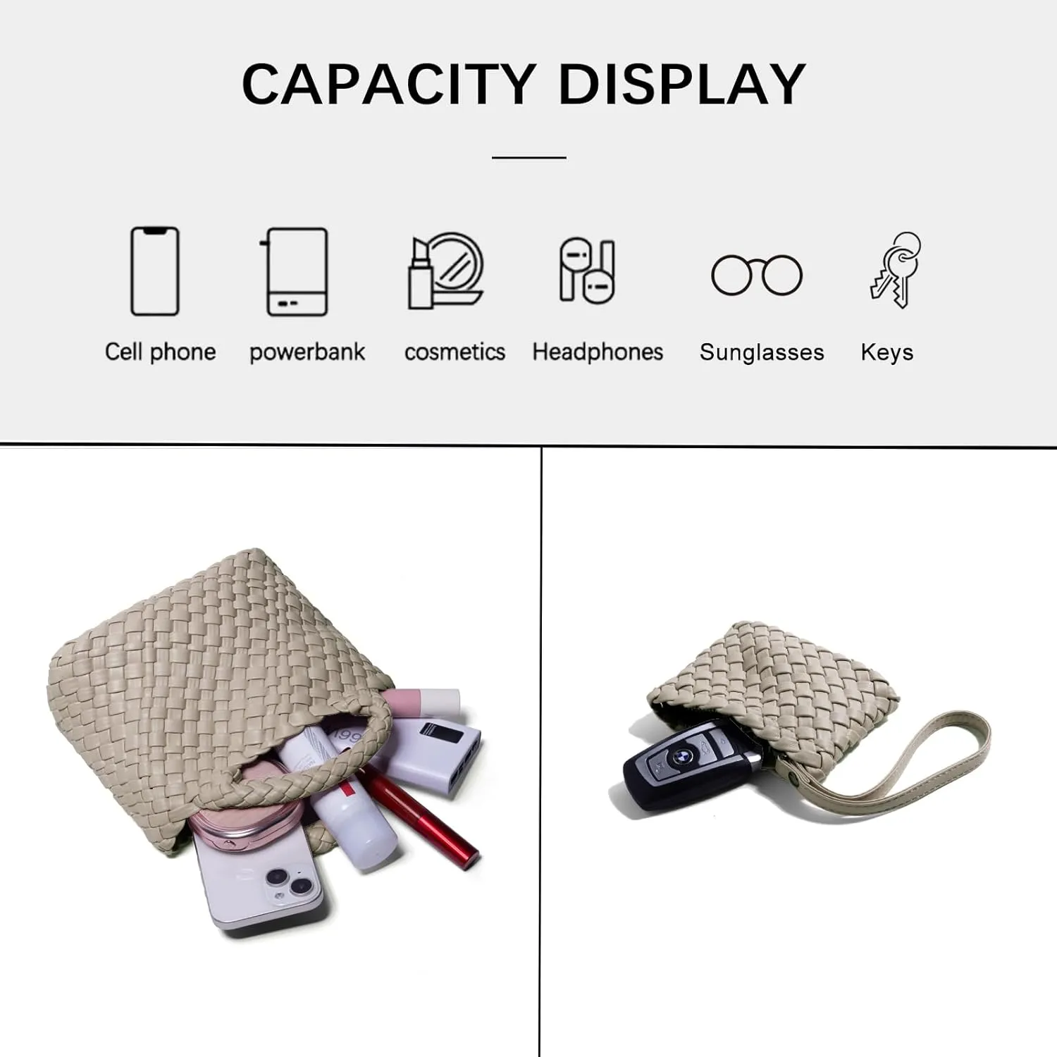 Woven Tote Bag for Women with Coin Purse, Foldable Chain Small Crossbody Handbags, Fashion Shoulder Bag, Hobo Satchel